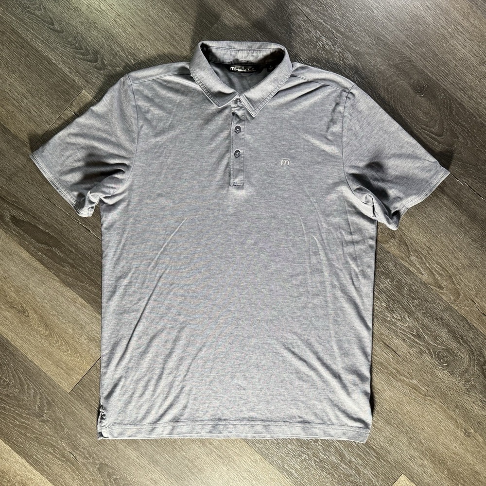 Travis Mathew Polo Shirt Mens L Gray Pima Cotton Polyester Golf Jersey Casual